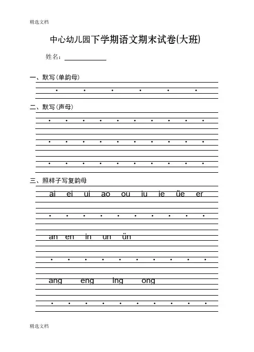 2020年中心下学期语文期末试卷大班精编版