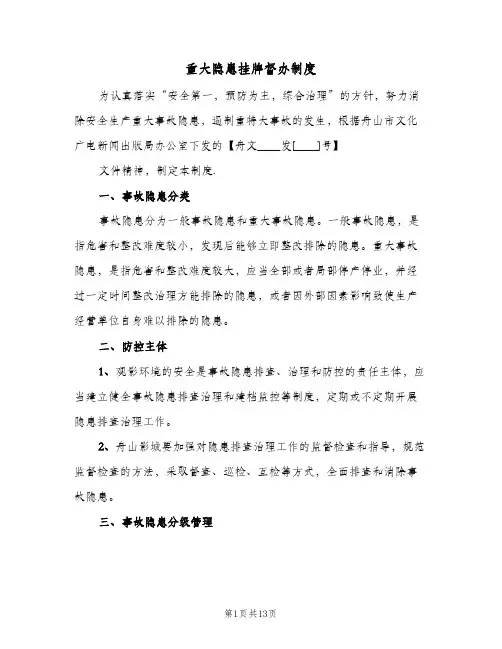 重大隐患挂牌督办制度(四篇)