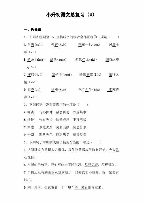 2020年小升初语文全真模拟训练试卷及答案(四)