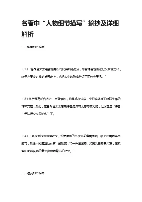 [全]名著中“人物细节描写”摘抄及详细解析