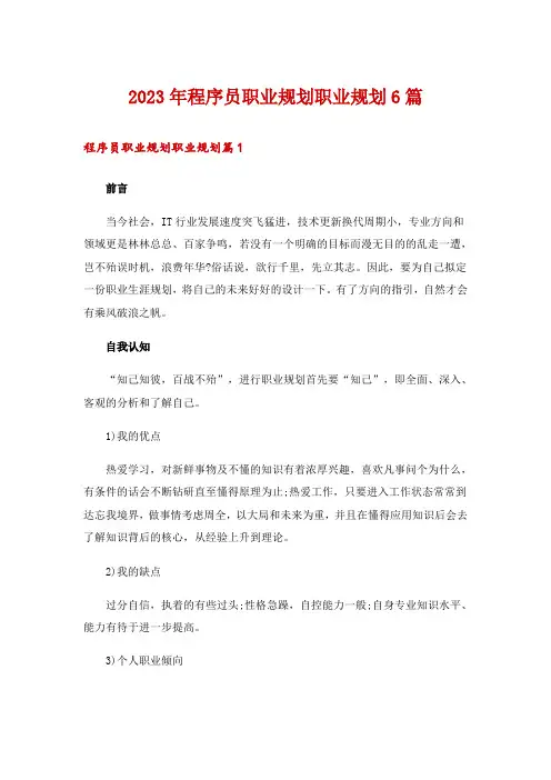 2023年程序员职业规划职业规划6篇