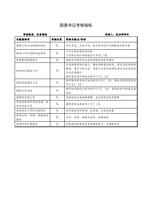 团委书记考核指标