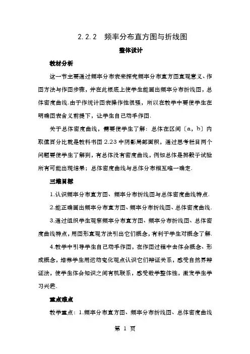 高中数学第2章统计2.2总体分布的估计2.2.2频率分布直方图与折线图教案苏教版必修3