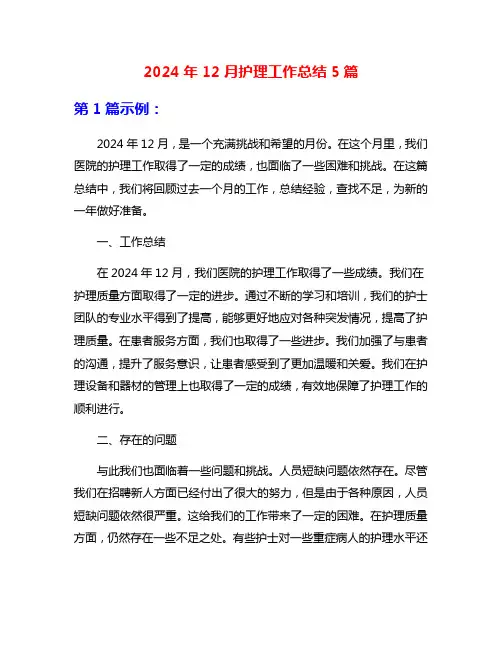 2024年12月护理工作总结5篇