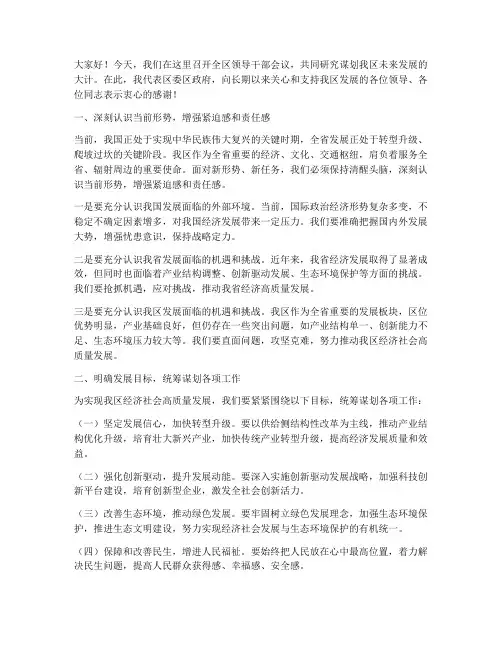 区领导统筹谋划发言稿