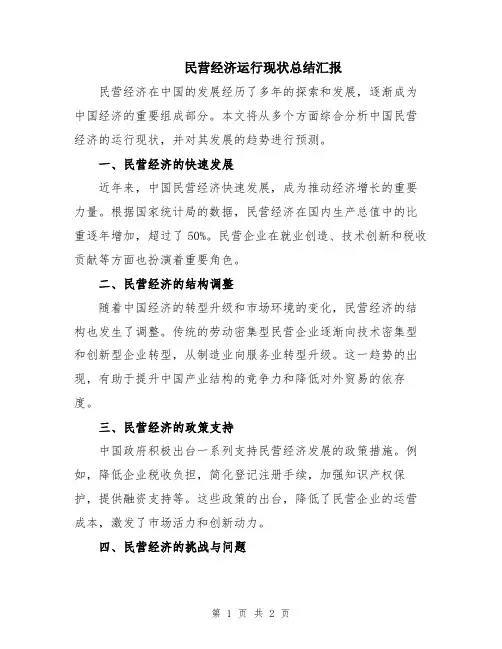 民营经济运行现状总结汇报