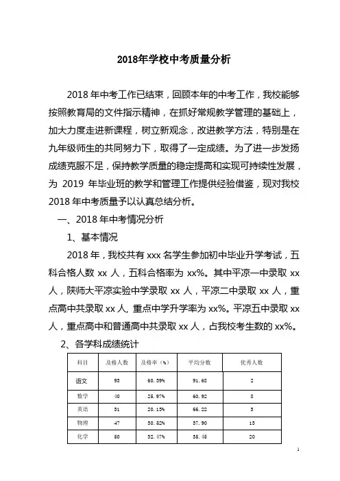 2018年学校中考质量分析
