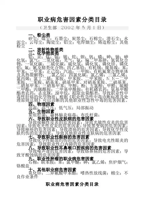 职业病危害因素分类目录详细版