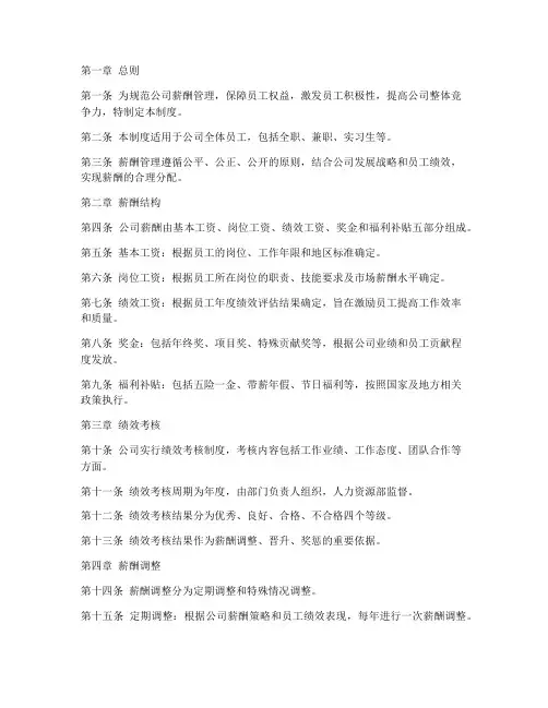 全屋定制公司薪酬管理制度
