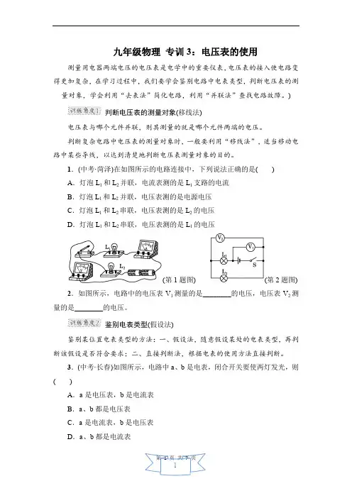 九年级物理 专训3：电压表的使用