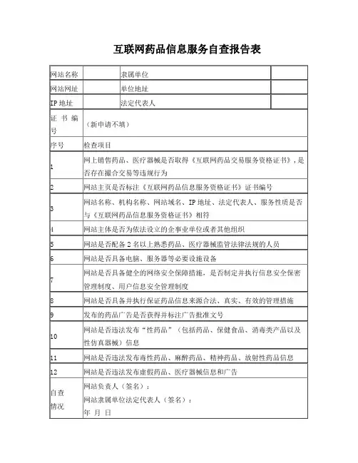 互联网药品信息服务自查报告表(1)