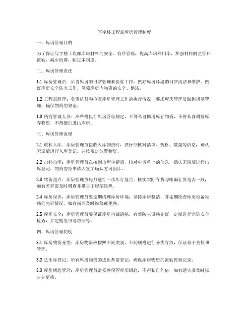 写字楼工程部库房管理制度