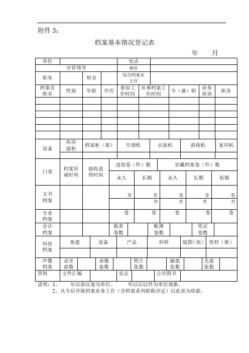 档案基本情况登记表