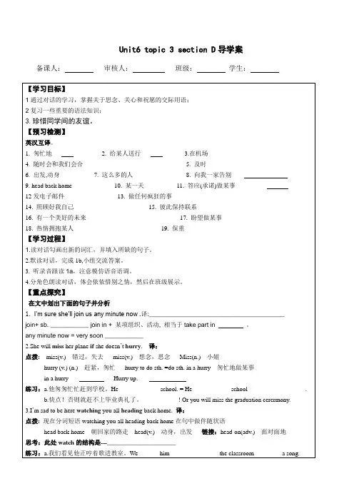 仁爱九年级下册Unit6 topic 3 section D导学案设计(无答案)