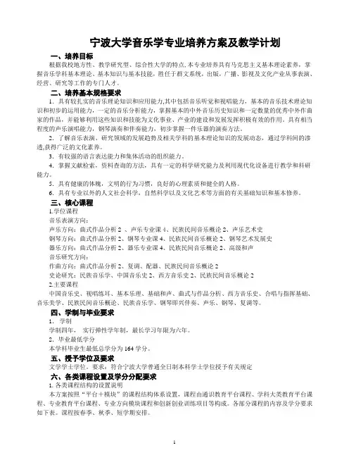 宁波大学音乐学专业本科生培养方案