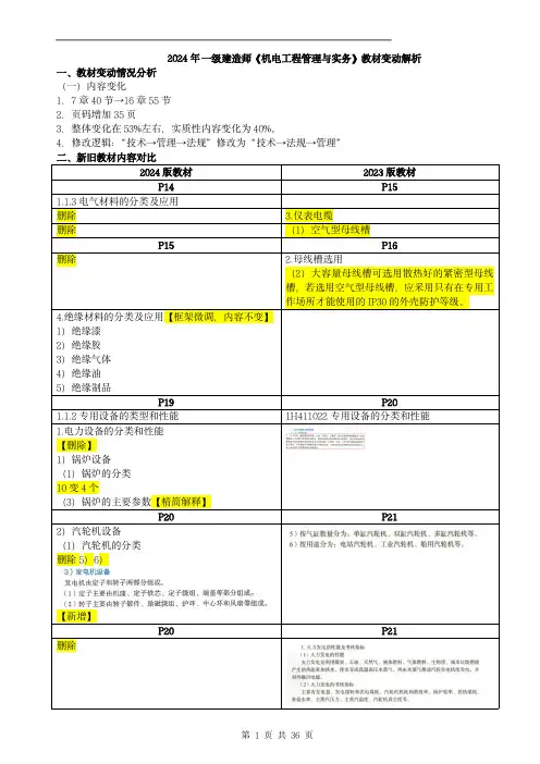 2024年一建《机电实务》教材变动详解