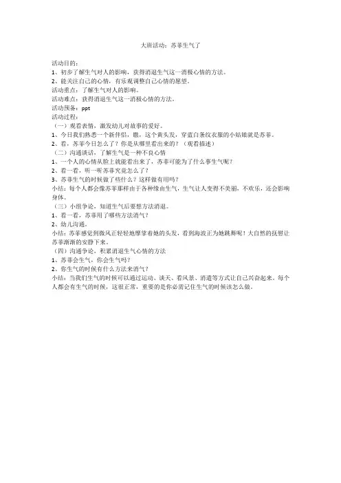 大班活动：苏菲生气了