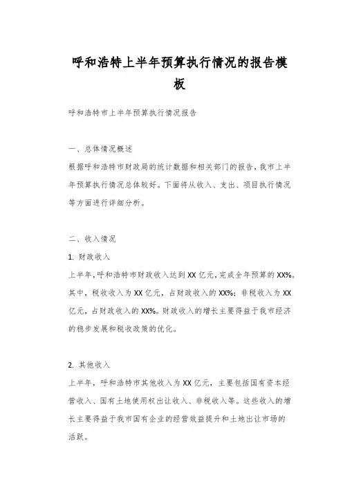 呼和浩特上半年预算执行情况的报告模板