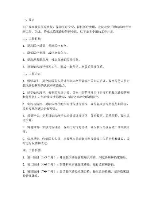 临床路径管理小组工作计划