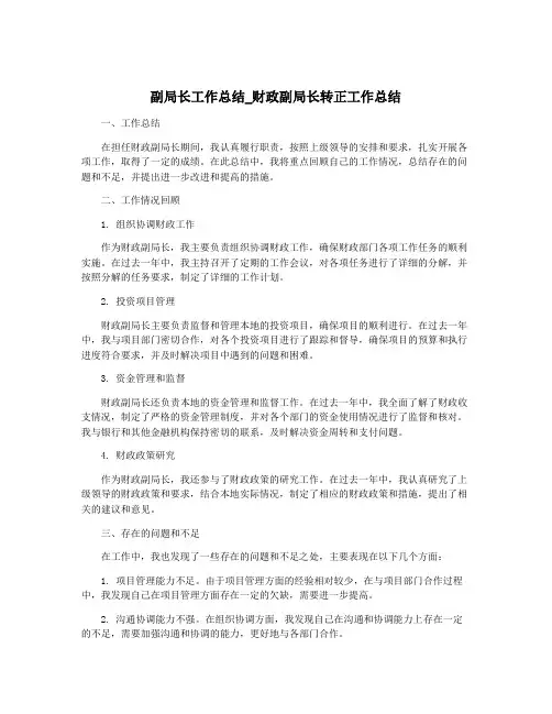 副局长工作总结_财政副局长转正工作总结