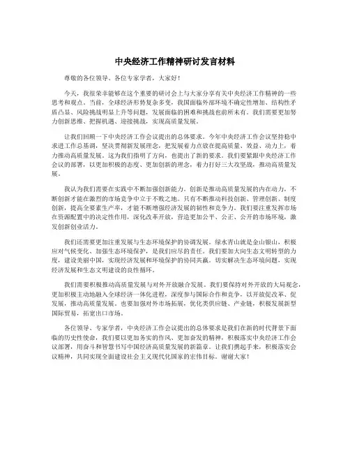 中央经济工作精神研讨发言材料