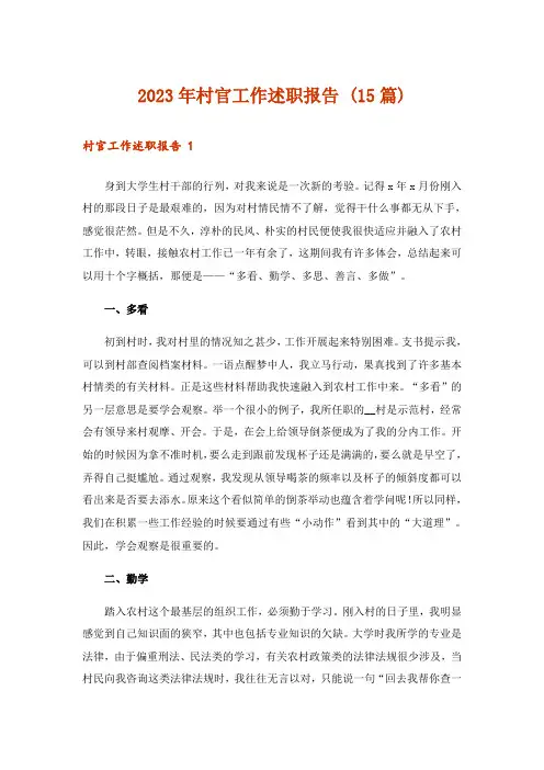 2023年村官工作述职报告 (15篇)
