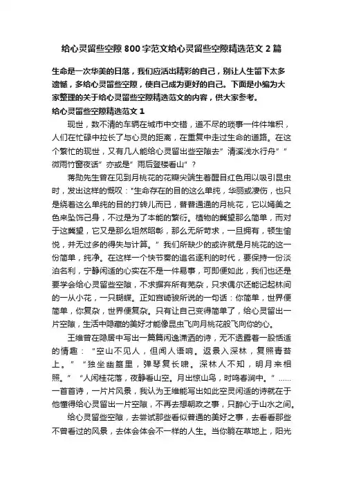 给心灵留些空隙800字范文给心灵留些空隙精选范文2篇