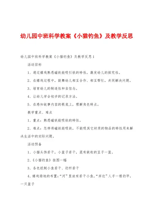 幼儿园中班科学教案《小猫钓鱼》及教学反思