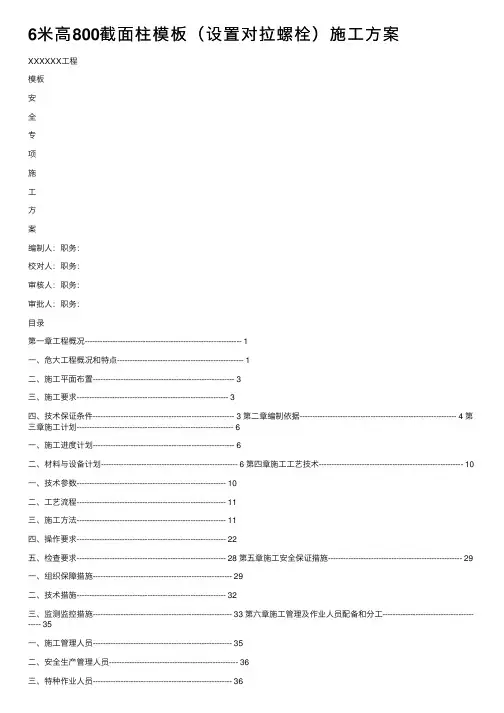6米高800截面柱模板（设置对拉螺栓）施工方案