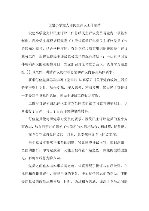 设建小学党支部民主评议工作总结