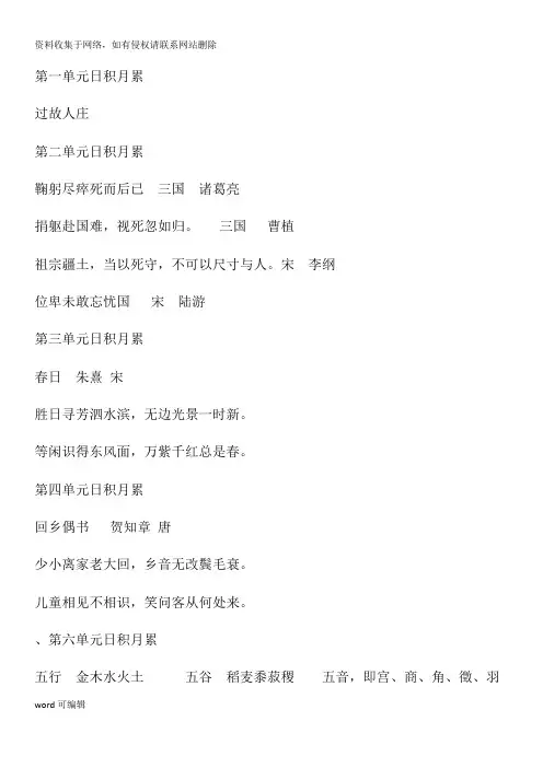 新部编六年级上册日积月累  古诗文知识讲解