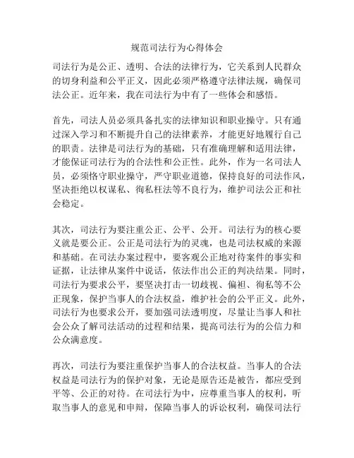 规范司法行为心得体会