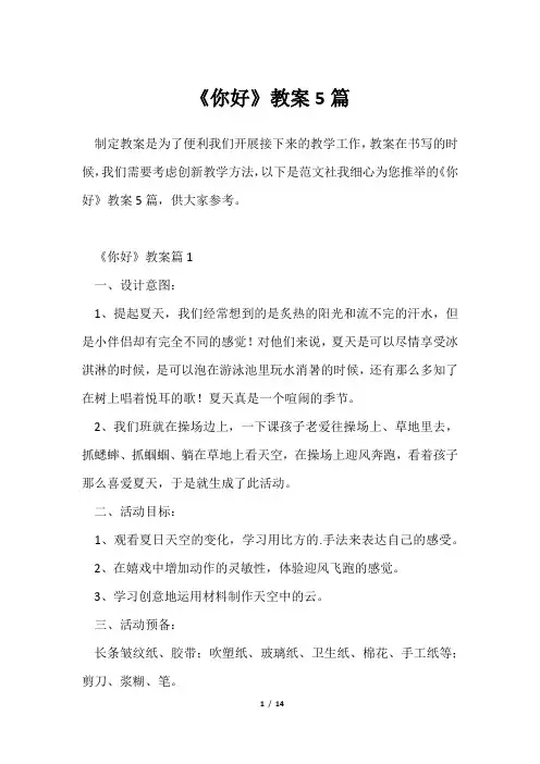 《你好》教案5篇