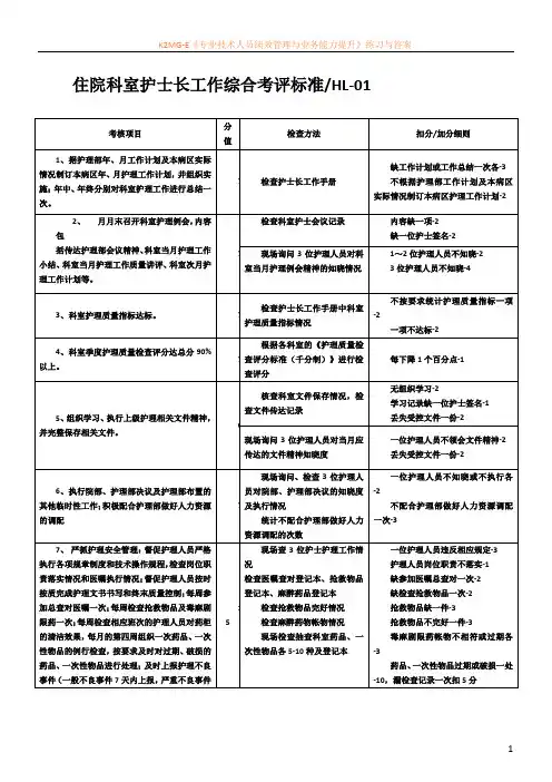 临床科室护士长工作质量考核评分标准(信宜市人民医院)