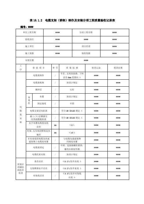 电缆支架(桥架)制作及安装分项工程质量验收记录表