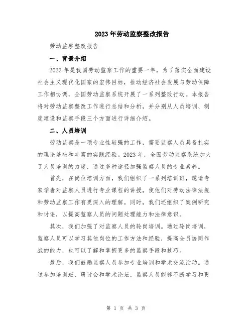2023年劳动监察整改报告