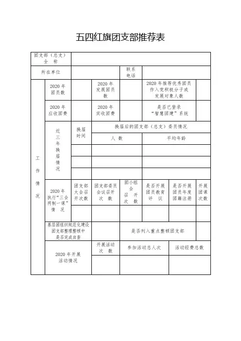 五四红旗团支部推荐表