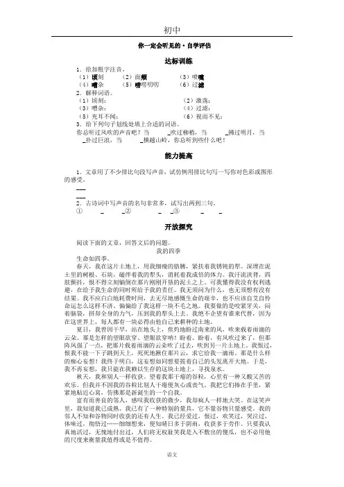 初中语文20 你一定会听见的自学评估