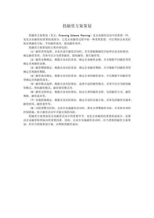 投融资方案策划