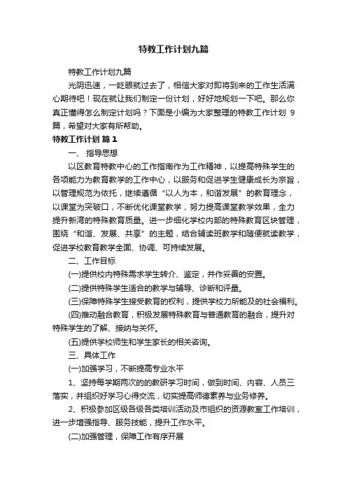 特教工作计划九篇