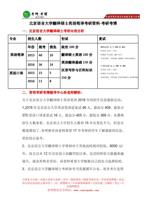 2016年北京语言大学翻译硕士考研真题,考研参考书