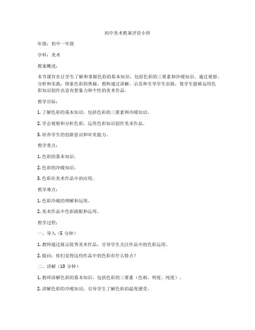 初中美术教案评语小班