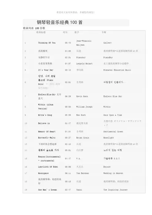 钢琴轻音乐经典100首