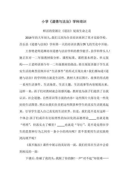 小学《道德与法治》学科培训鲜活的资源让《道法》绽放生命之花
