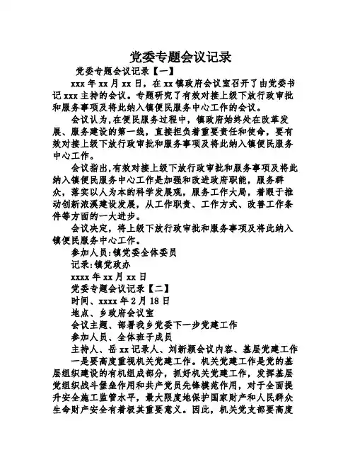 党委专题会议记录