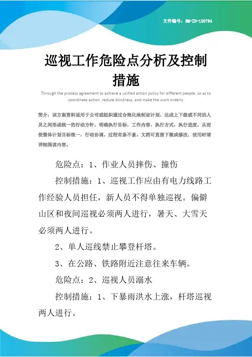 巡视工作危险点分析及控制措施