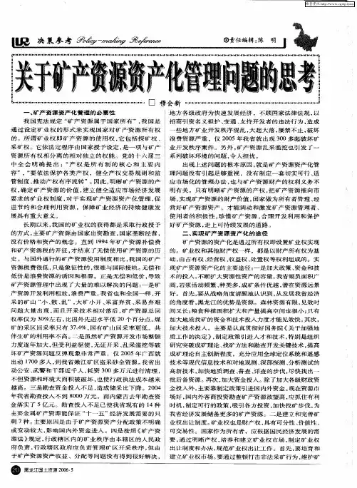 关于矿产资源资产化管理问题的思考