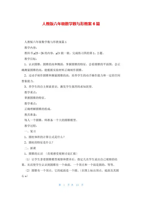 人教版六年级数学数与形教案6篇