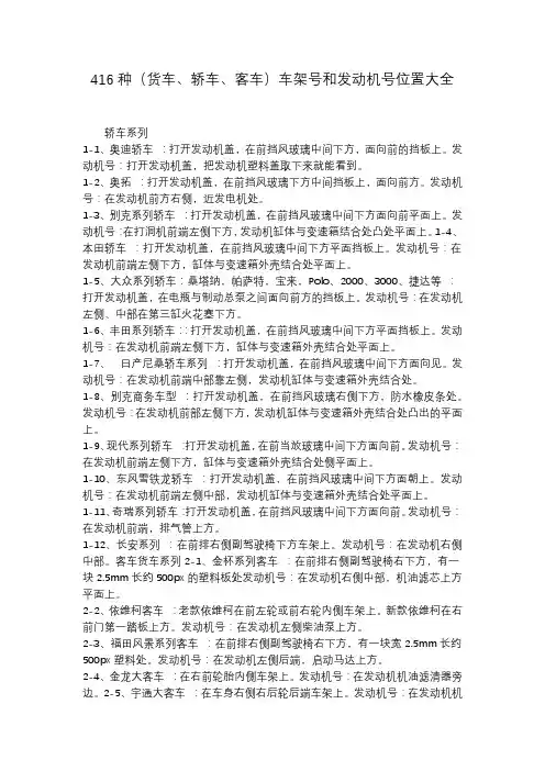 最全的车架号和发动机号位置大全(货车轿车客车)