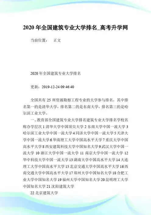 2020年全国建筑专业大学排名.doc